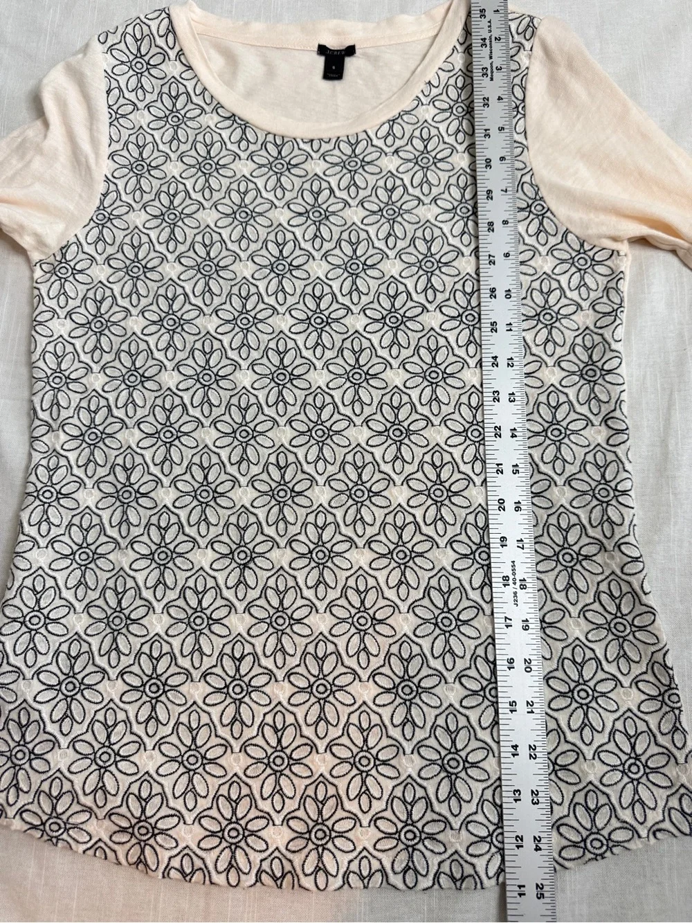 J. Crew Embroidered Floral Lace Front Baseball Tee Size S EUC